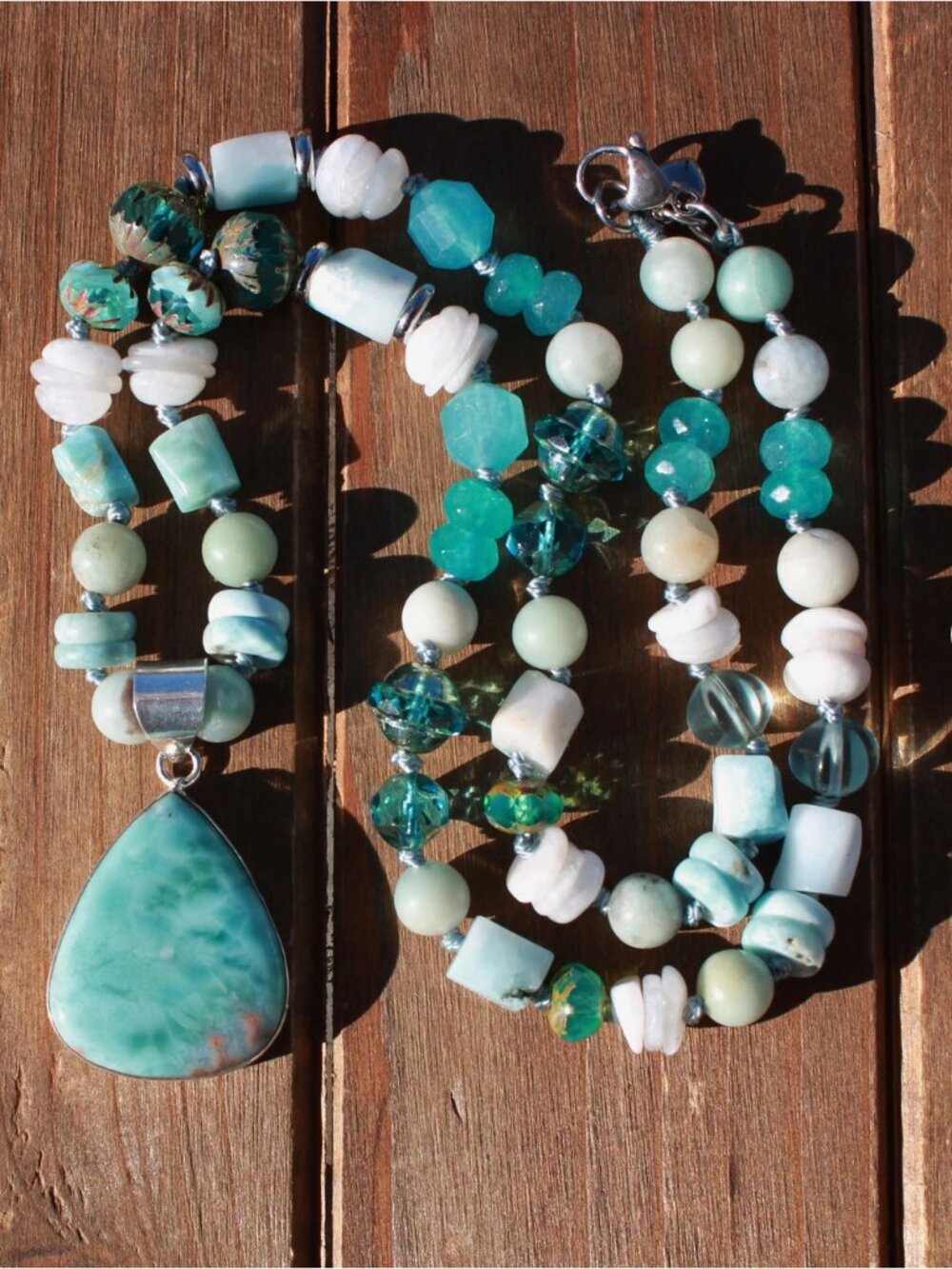 Artisan Hand Knot Larimar Gemstone Necklace